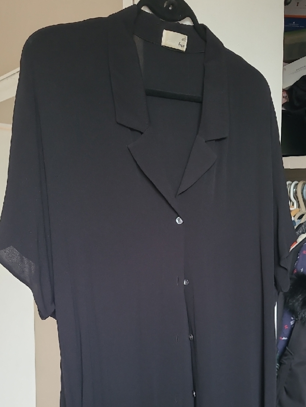 Wilfred Black Button-Up Shirt Dress Large Short Sleeve Flowy - Picture 3 of 11